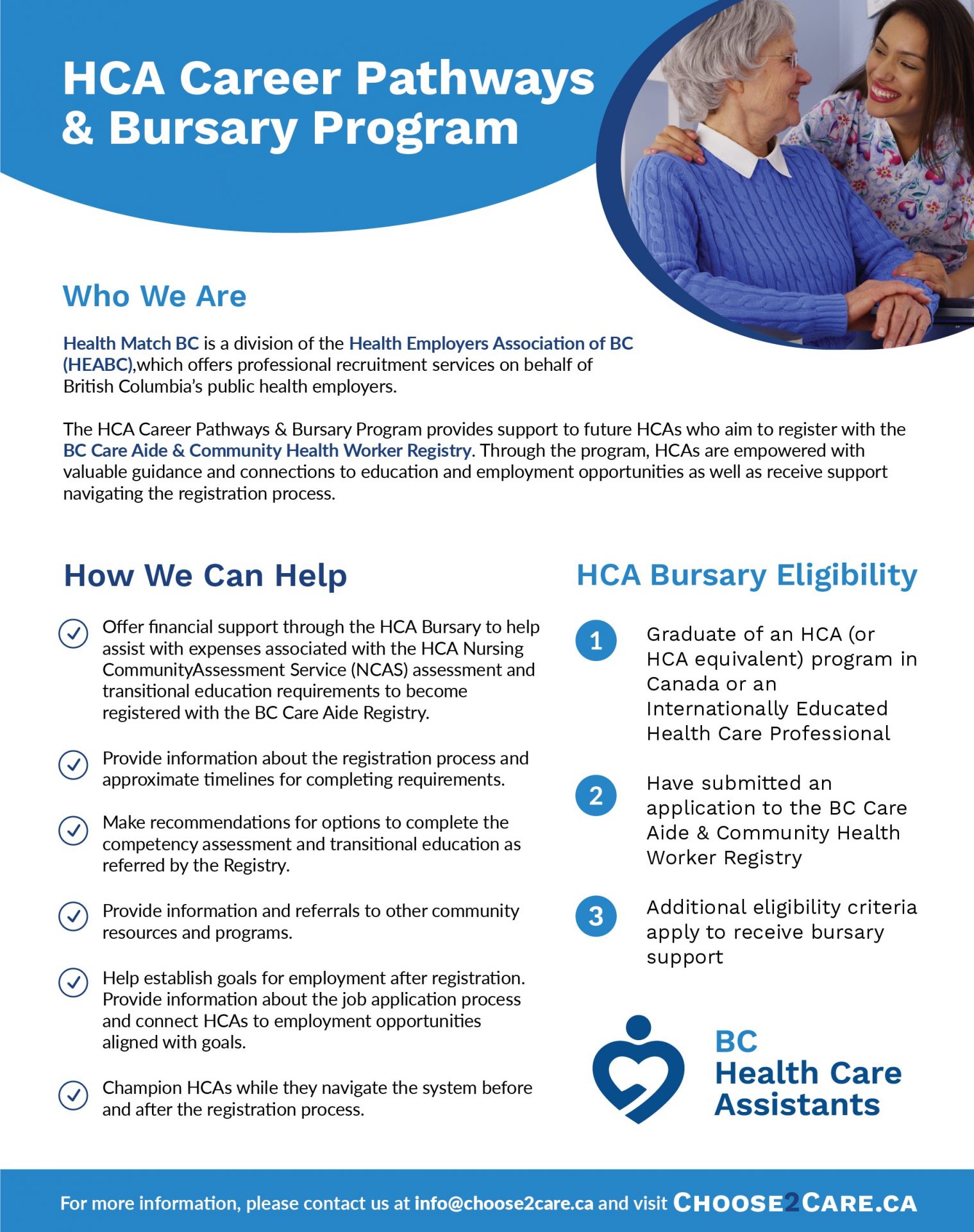 Infosheet - HCA Career Pathways & Bursary Program